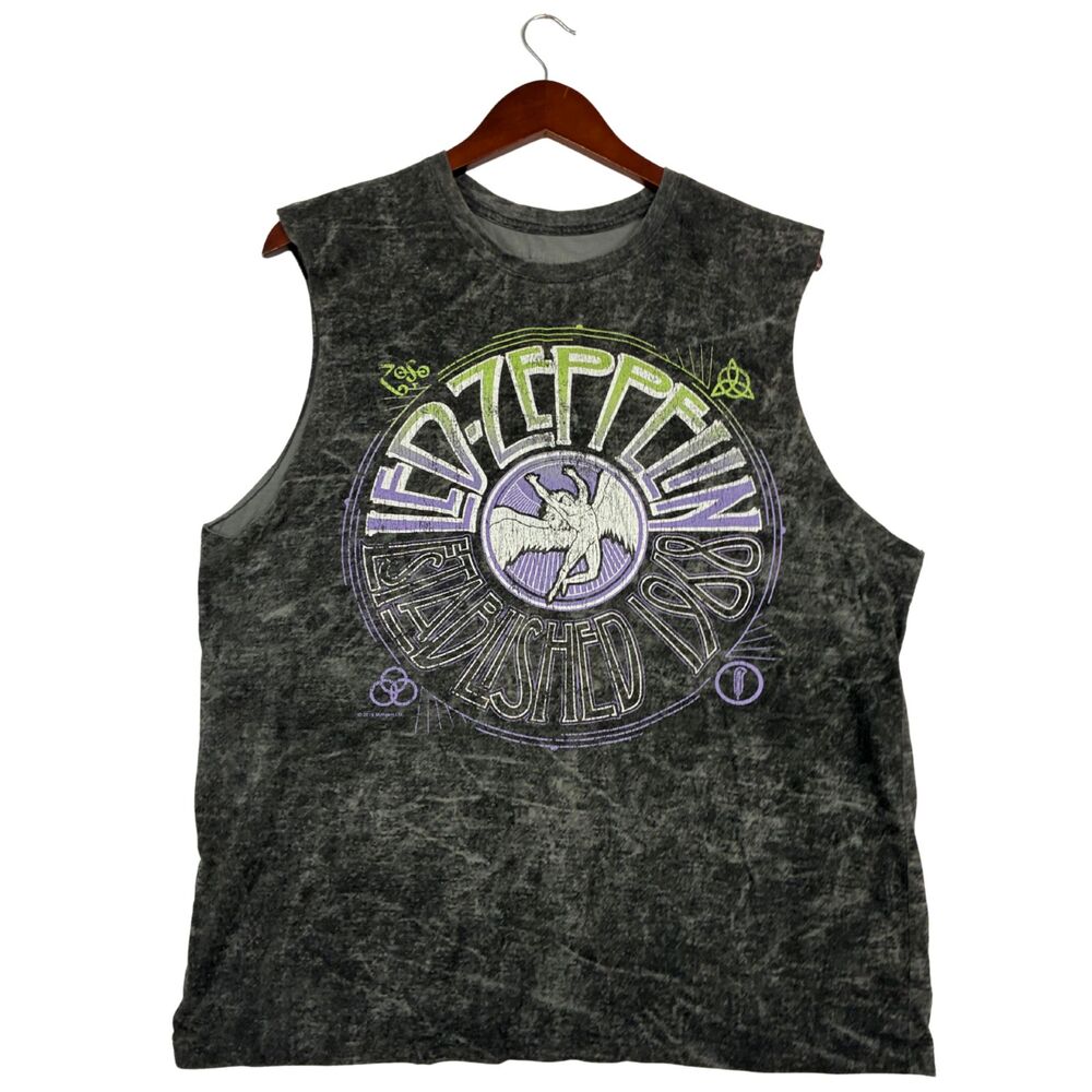 Led Zeppelin IV 1971 Muscle Tank Top Women's Gray Acid Wash Graphic Band Shirt